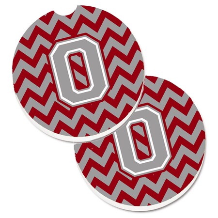 Carolines Treasures Letter O Chevron Crimson and Grey Set of 2 Cup Holder Car Coaster CJ1043-OCARC